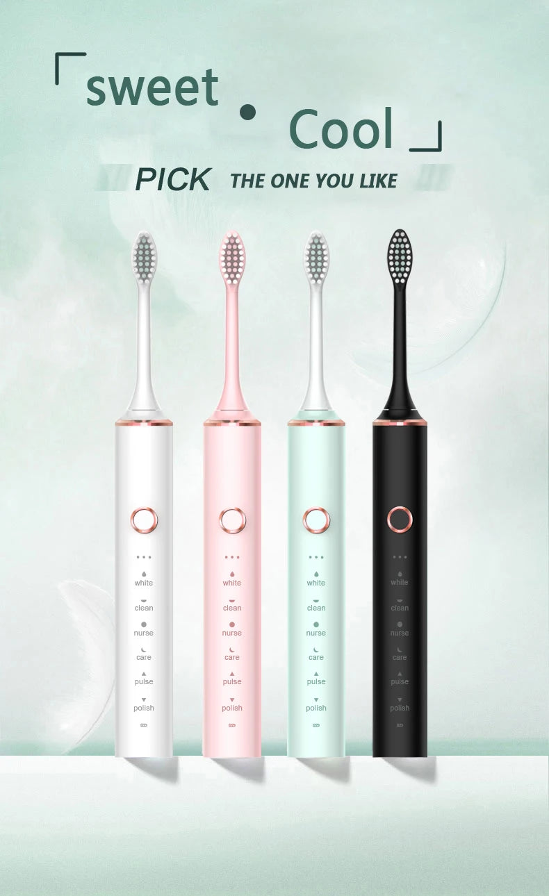 USB Fast Charging Sonic Electric Toothbrush with Smart Timer Rechargeable Adult Toothbrush Set Includes Replacement Heads