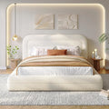 Queen Boucle Cloud Bed Frame Soft Rounded Corners Headboard No Box Spring Needed