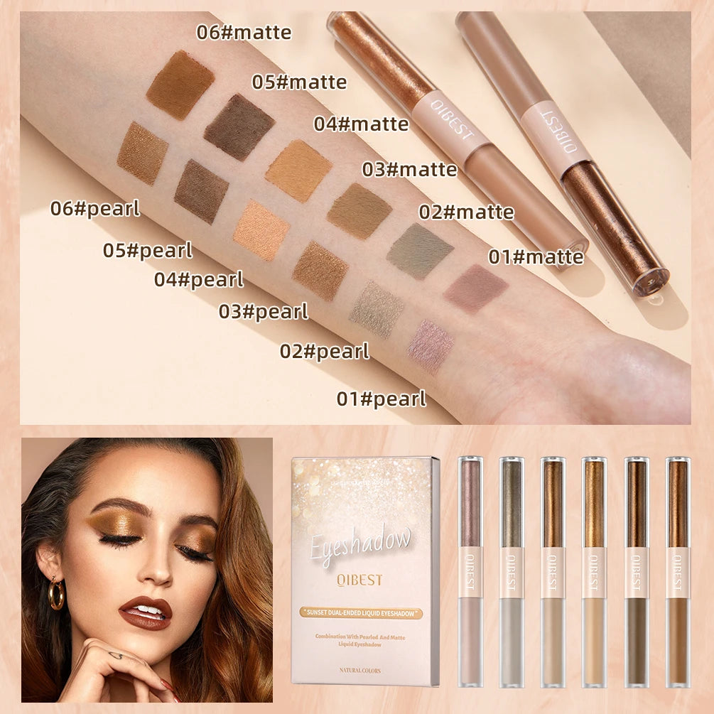 Waterproof 2 In1 Liquid Eyeshadow Set Matte Shining Double Head Eye Shadow Pen 12 colors Gray Brown Gillter Makeup Eye Cosmetic