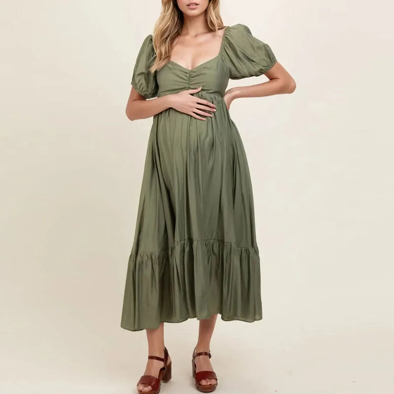 2026 Fashion Short Sleeve Dresses for Women Square Collar A-LINE Women Dress Pregnant Dress Women Vestidos De Verano Mujer Q3094