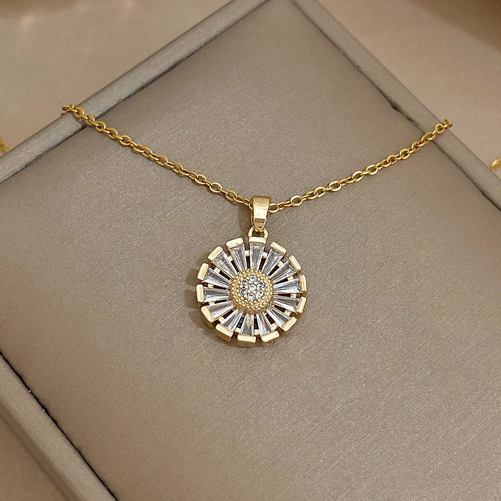 Zircon Pearl Waterdrop Necklace Elegant Gold Plated Copper Pendant On Stainless Steel Chain Gift For Women