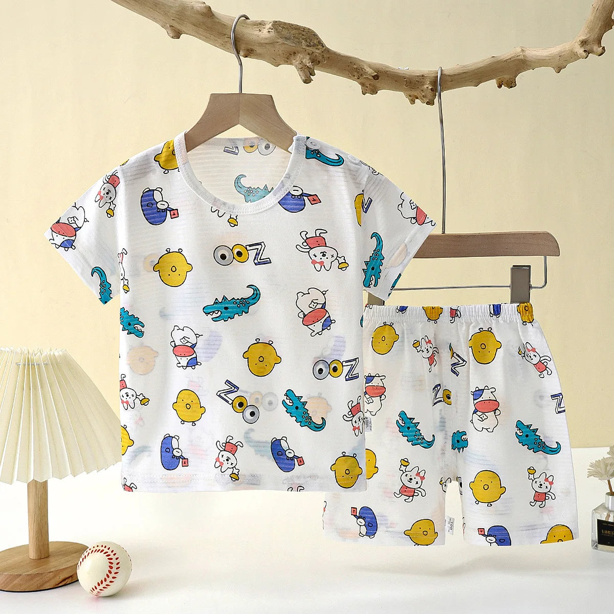 Wistful Smile Children's Cotton Pajama Set - Short Sleeve Cartoon