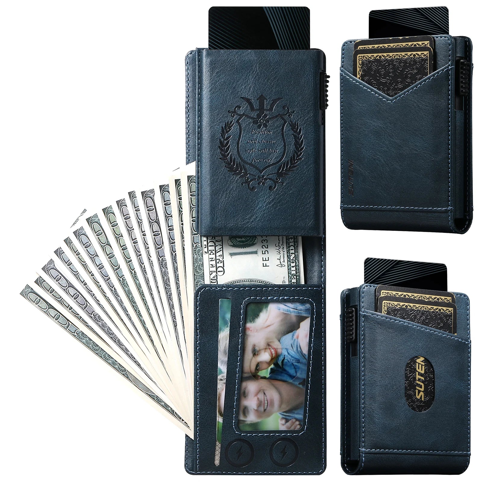 SUTENI Card Slot Wallet Flip Cover Faux Leather Card Box Pressing The Button Automatically Ejects The Card