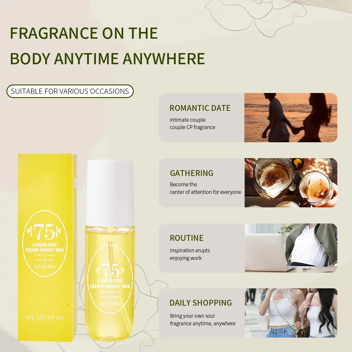 Perfume Mist Body Spray 5 Scents Vanilla Orchid Ocean Air Jasmine Blooms Creamy Coconut Milk Macadamia Long Lasting 90ml Each for Women Gift
