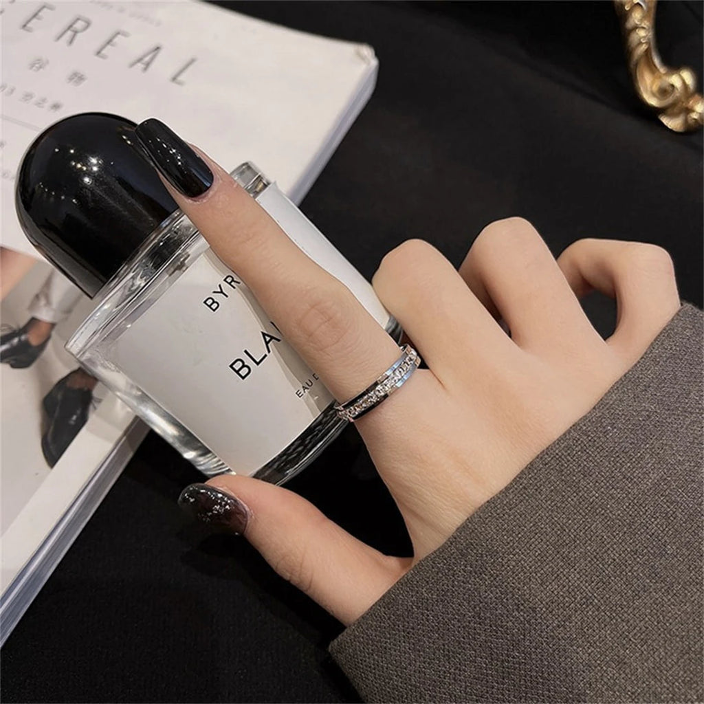 Luxury Rose Gold Double Rowed Square Zircon Stainless Steel Ring Women'S'S Romantic Engagement Wedding Jewelry Women'S