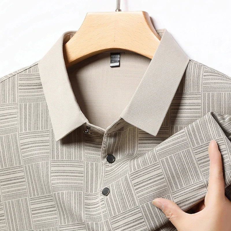 New Men's Business Casual Long Sleeved Shirt Solid Color Polo Shirt Fashionable Breathable Comfortable Versatile Top