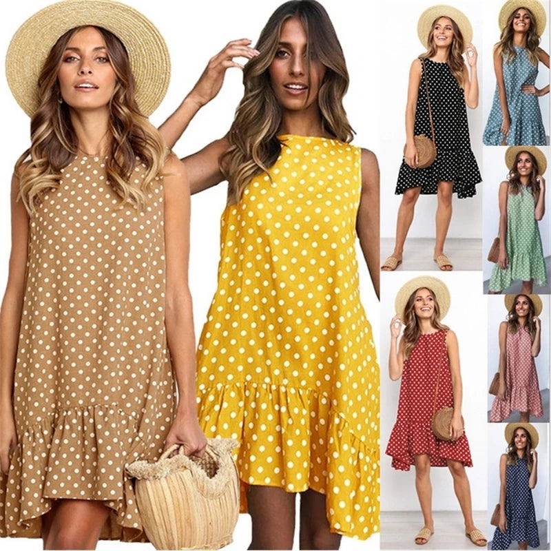 Simple And Elegant Floral Polka Dot Ruffle Dress