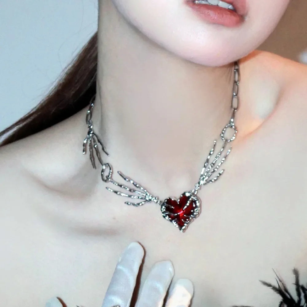 Punk Rock Y2K Black Star Cross Red Heart Pendant Ghost Claw Choker Chain Necklace Men Women'S Goth Vintage Grunge Emo Accessories