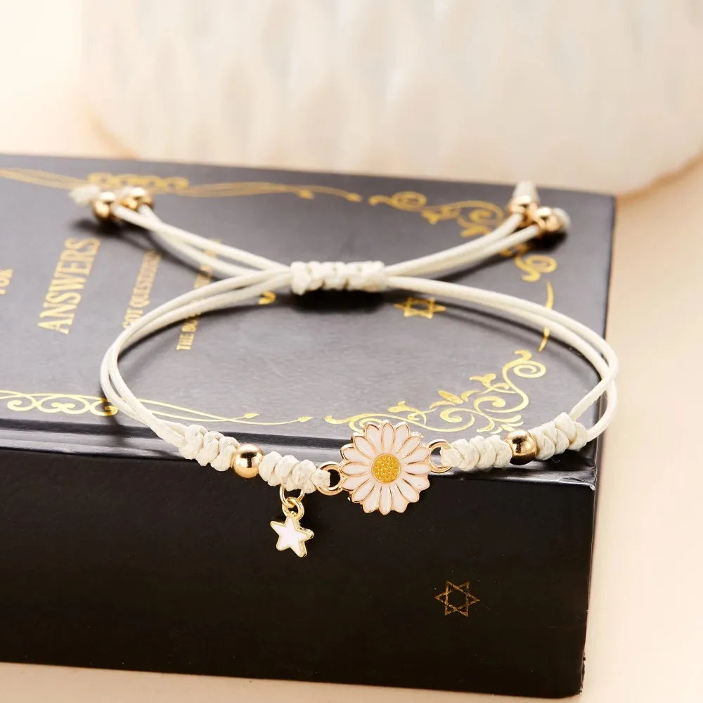 Simple Handmade Braided Sunflower Bracelets for Women, Colorful Adjustable Friendship Good‑Luck Fashion Jewelry Gift