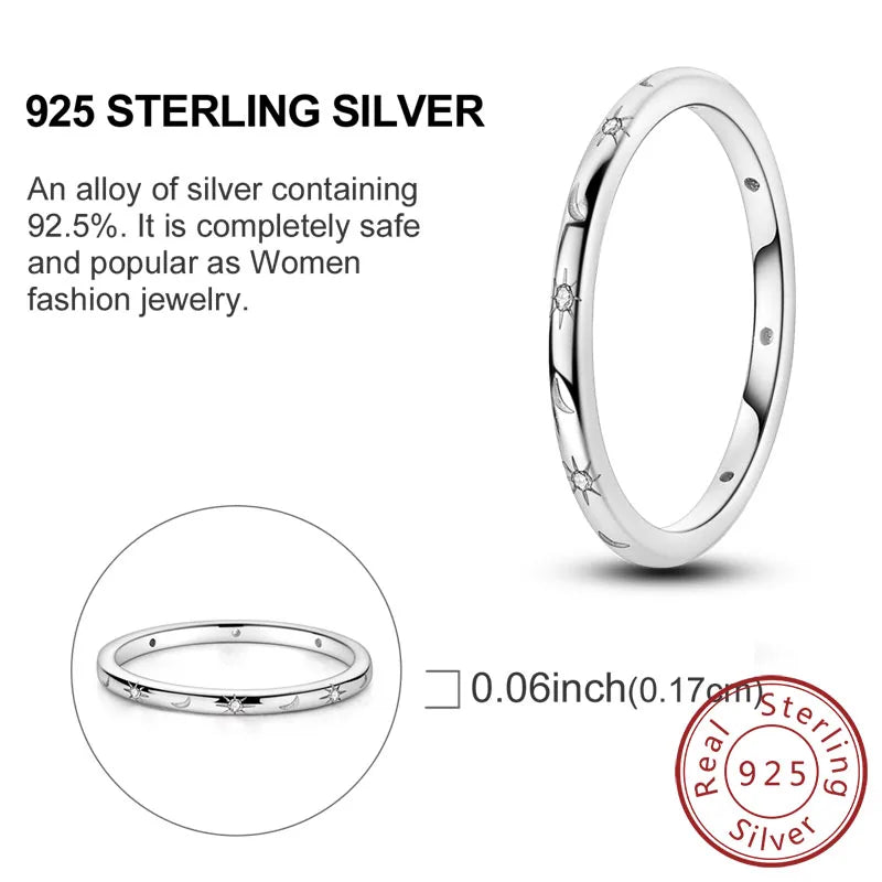 Rings Original 925 Sterling Silver Rings Bow Heart Sun Moon Star Zircon Rings For Women'S Jewelry Birthday Anniversary Gifts