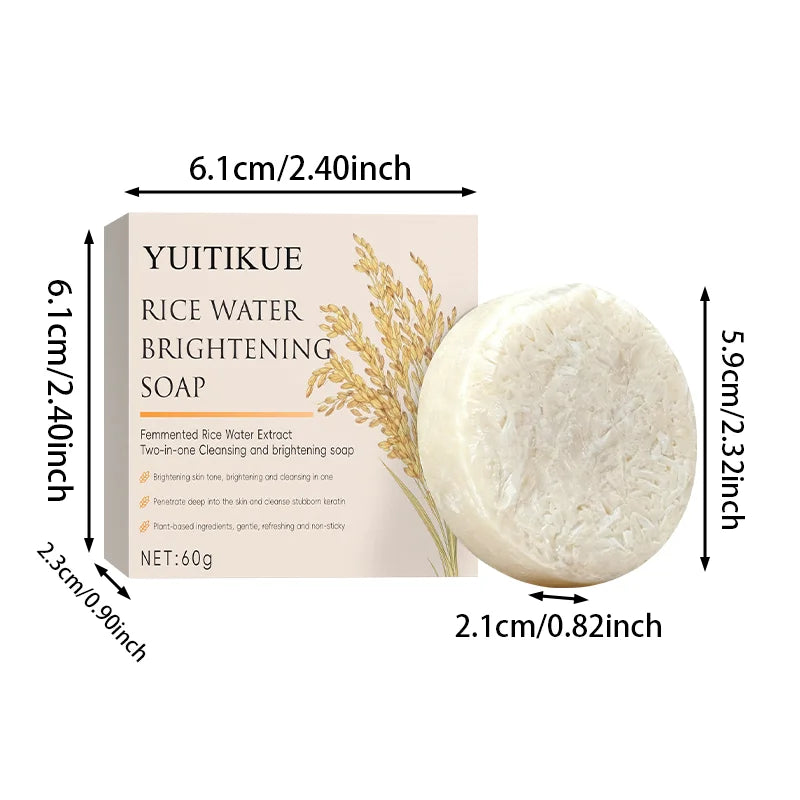 Rice Water Brightening Soap 60g - Moisturizing Deep Cleansing, Safe & Gentle for Sensitive Skin, for Face & All Body