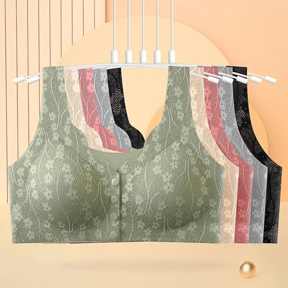 Without Steel Ring Sexy Lace Underwear Comfortable Thin Tank Top Bra Wireless Floral Printed Bras for Older Women Seniors