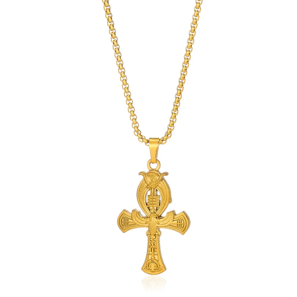 Stainless Steel Jesus Cross Necklace For Women'S Men Gold Color Caravaca Angels Crucifix Charm Choker Rapper Jewelry Hip Hop