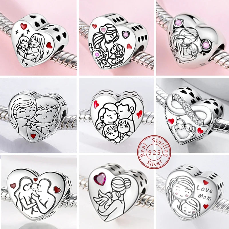 925 Sterling Silver Heart Charm Bead With Zircon Accent, GDTC Certified Fine Jewelry Gift For DIY Bracelet Makers
