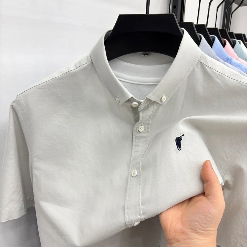 Men's Pure Cotton Short Sleeve Shirt - Casual Business Turn-Down