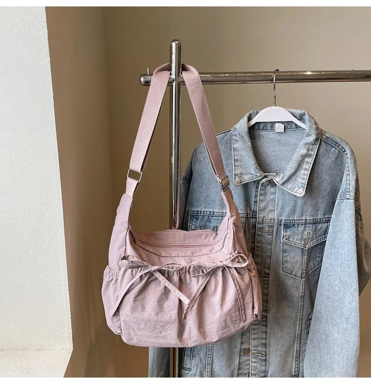 Ruched Fabric Hobo Bags Lightweight Nylon Shoulder Crossbody Bag, Stylish & Adjustable, Perfect for Casual Outfits, Daily Errand