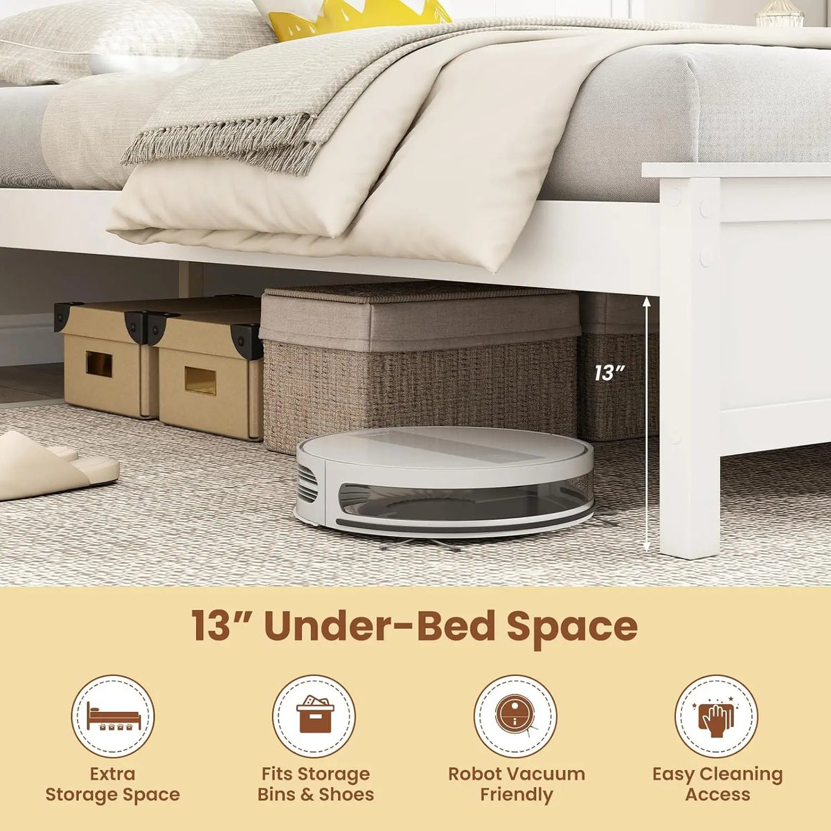King Wooden Bed Frame with Headboard & Slat Support, Customized