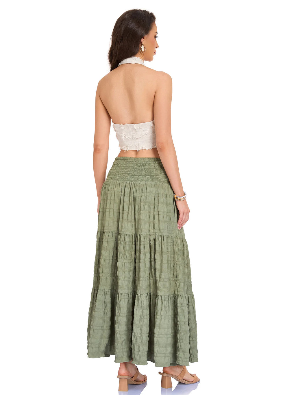 New In 2026 Women's Spring Summer Casual Long Skirts Female Elasticity High Waist Solid Color Maxi Skirt