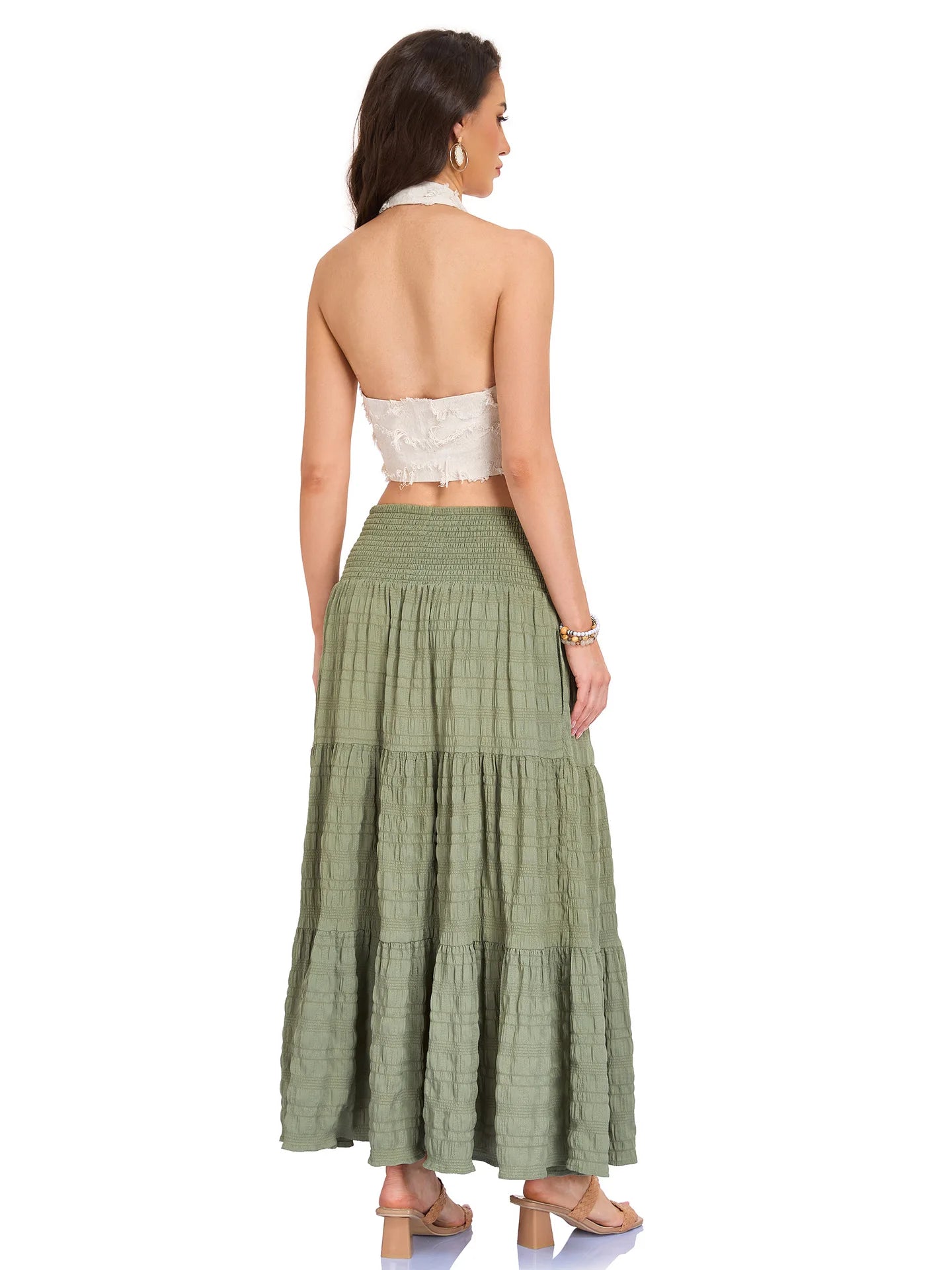 New In 2026 Women's Spring Summer Casual Long Skirts Female Elasticity High Waist Solid Color Maxi Skirt