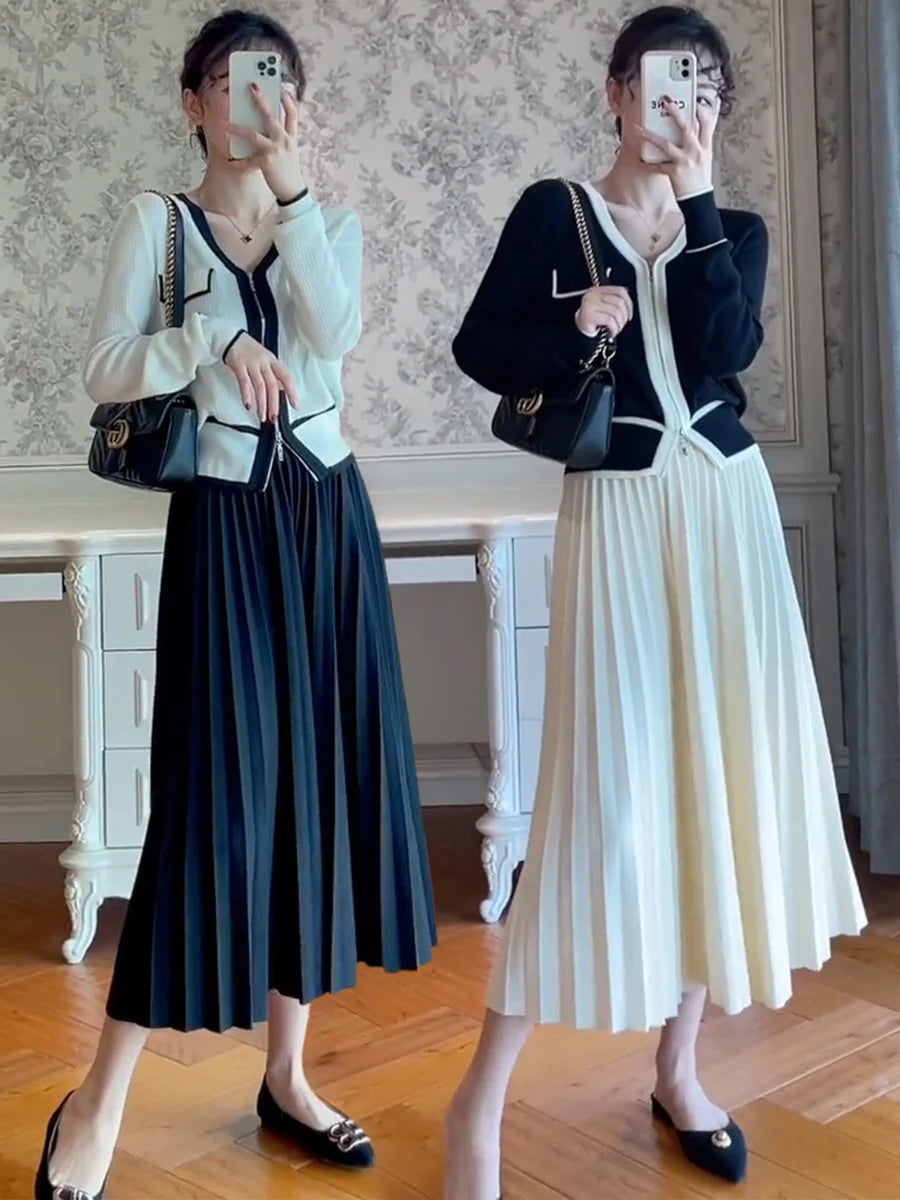 2026 Elegant High Waist Pleated Skirt for Women Mid-long Midi Skirt Female High Quality Black Saia