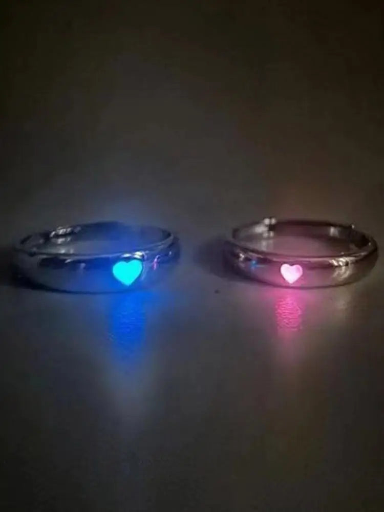 Adjustable Punk Noctilucent Cute Star Heart Love Rings Luminous Glow In The Dark for Men Women Lover Gifts Halloween Party