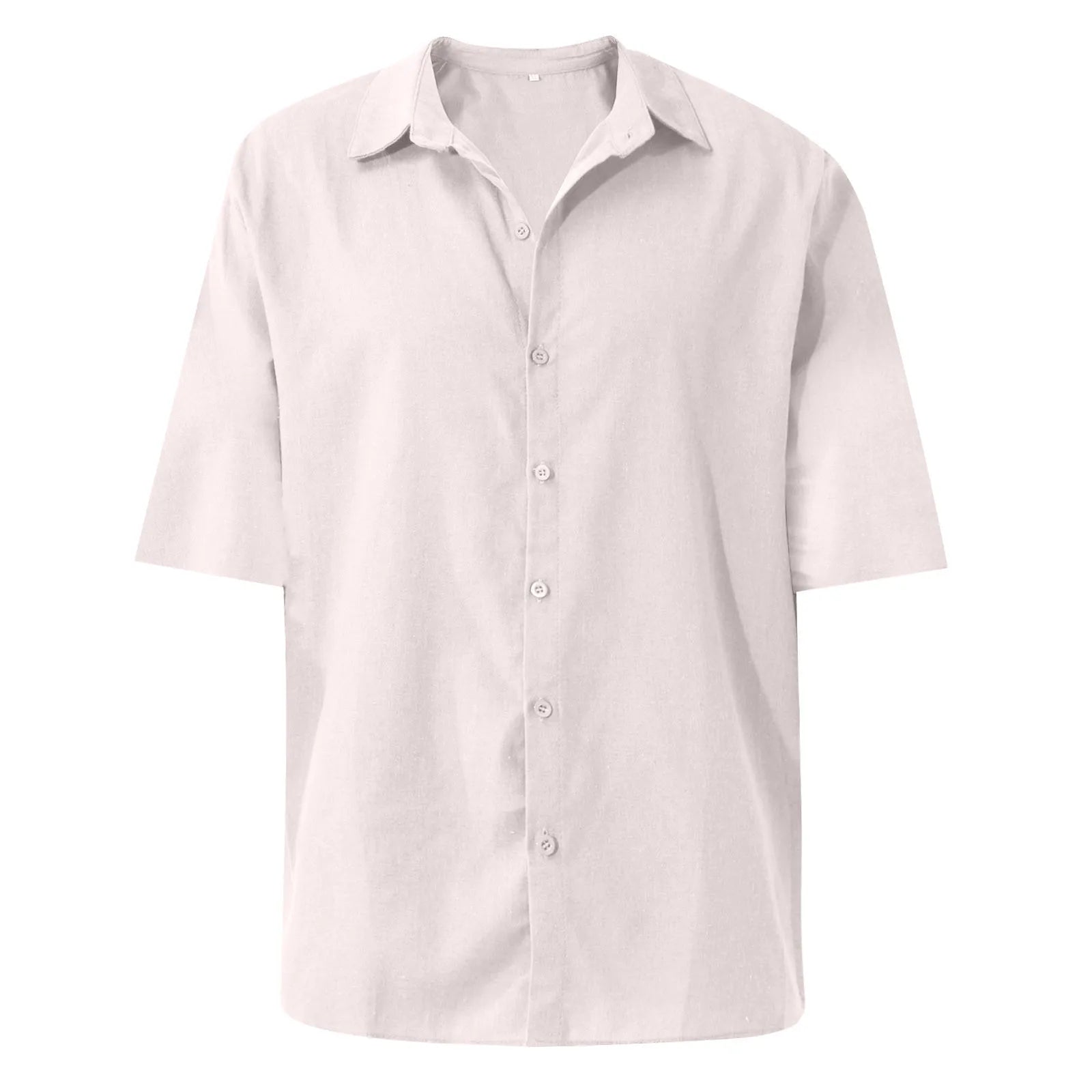 Men'S Short-Sleeved Shirts Cotton Linen Summer Solid Color Turn-Down Collar Quick Drying Casual Beach Style Plus Size Shirts