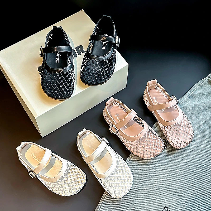 Children's Perforated Mesh Slip-on Shoes New Beige Breathable Boys' Girls' Leather Shoes Pink Soft Anti-slip Kids Baby Sandals