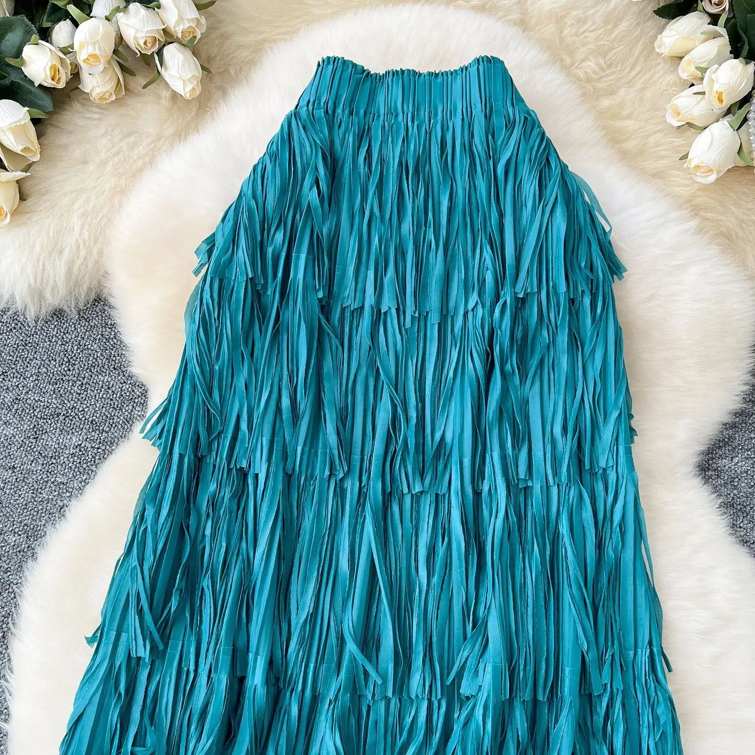 New In 2026 Spring Summer Tassel Midi Long Skirt For Women Trendy High Waist Streetwear Casual Skirts