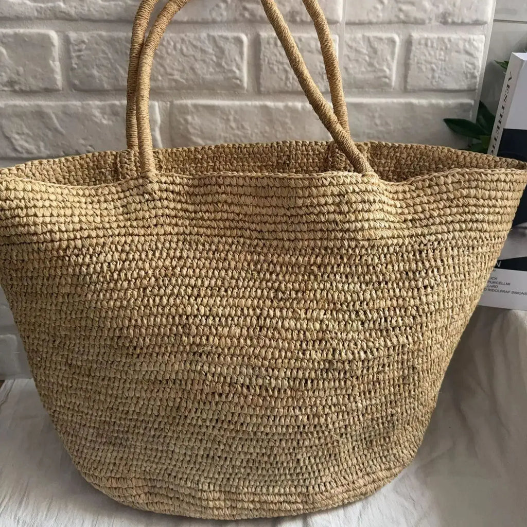 2026 Large Handwoven Rattan Tote Bag for Women Natural Straw Beach Bag Purse Luxury Shoulder Bags Handbag Summer