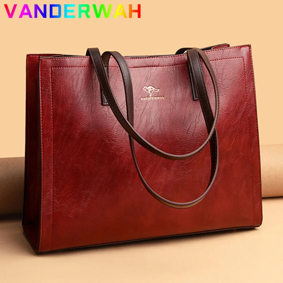 Vintage Large Capatity Tote Shoulder Bags Fashion Top-Handle Bags High Quality Leather Bags Casual Letter Design Handbag