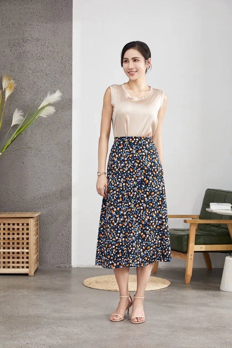Heavy Silk Women's Sleeveless Top T-shirt Autumn Silk Top Silk Satin Bottom Top Solid Color T-shirts Satin Shirts for Women