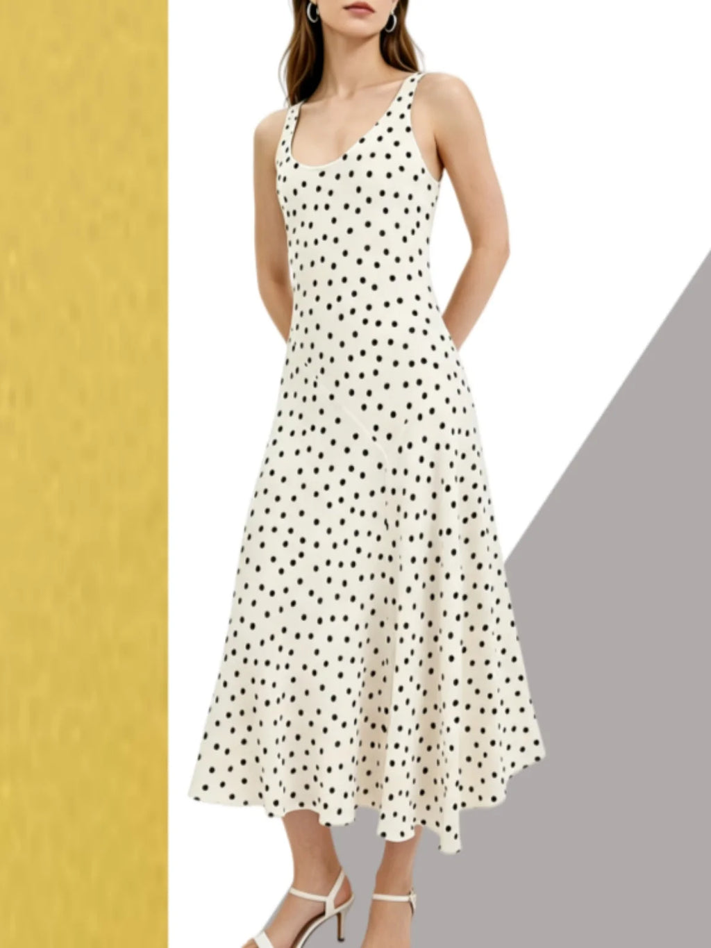 2026 Summer New Women's Fashion Sleeveless Waist-Slimming Polka Dot Print Vest Dress Vacation Style Camisole Mid-Length Dress