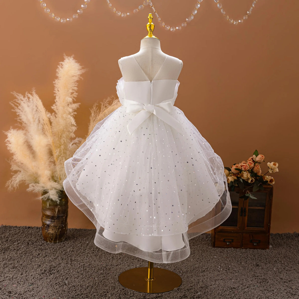 HETISO Elegant Trailing Flower Girl Dress for Weddings And Party Kids Galaxy Style Prom Gown 3-10 Years