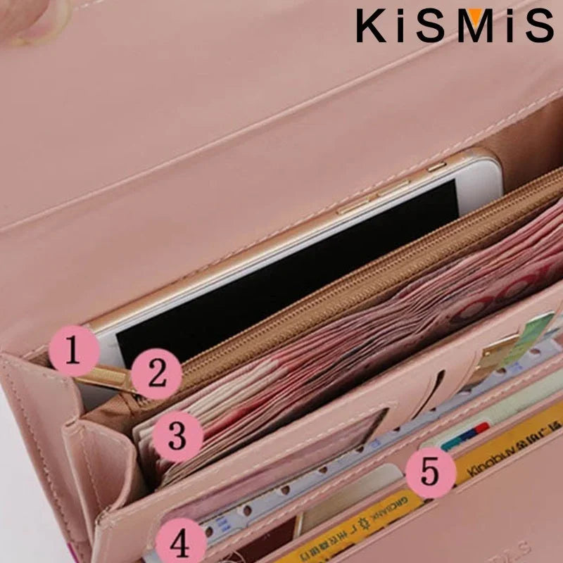 Womens Plaid PU Leather Wallet Long Wallet with Phone Bag Coin Pocket Card Holder Slim Purse