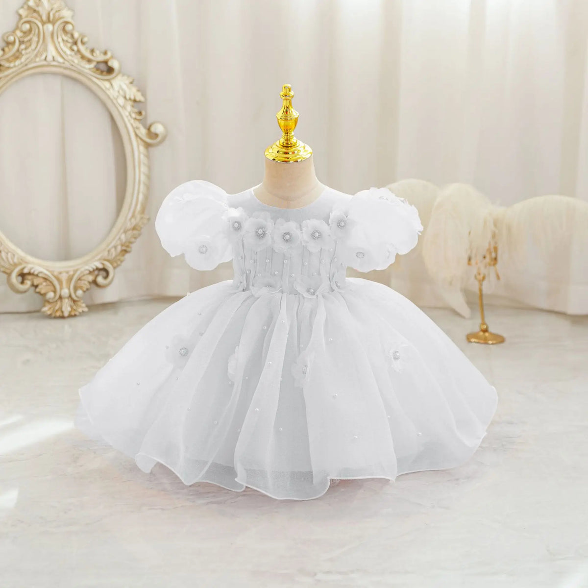 HETISO Summer Infant Baby Girl Dresses Flower Appliques Toddler Kids Birthday Party Princess Wedding Ball Gown