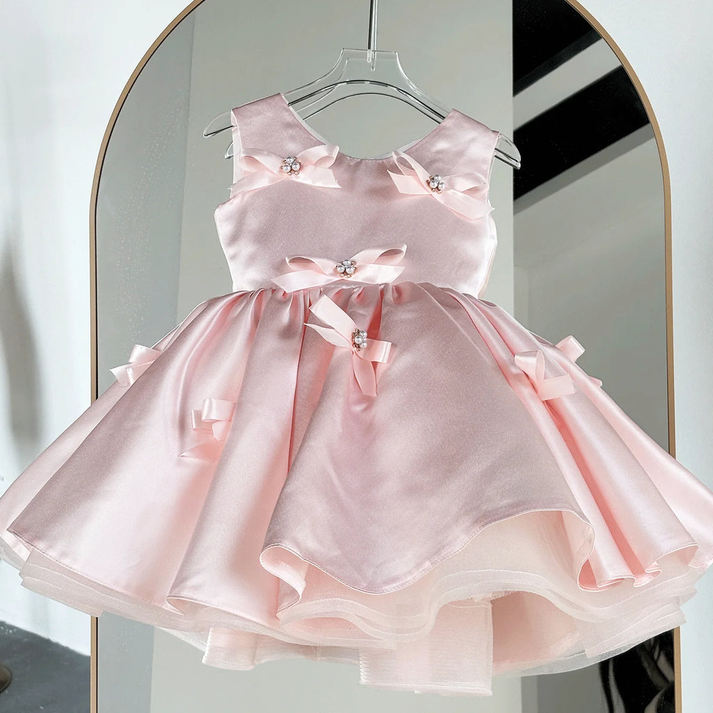 Dreamy Vow D255 Elegant Girls Party Dress Pink Satin Bowknot Gown Kids Wedding Birthday Princess Dress Children Flower Girl
