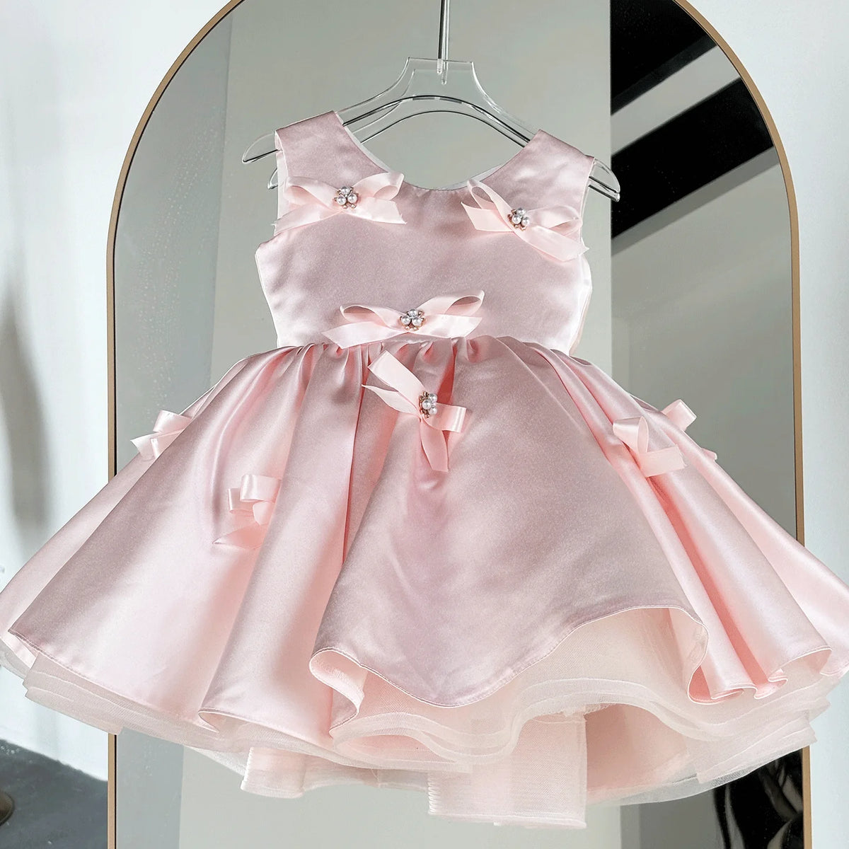 Dreamy Vow D255 Elegant Girls Party Dress Pink Satin Bowknot Gown Kids Wedding Birthday Princess Dress Children Flower Girl