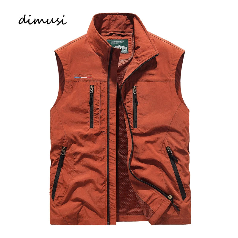 DIMUSI Summer Mens Multi-pocket Vests Casual Man Breathable Mesh Vest Sleeveless Jackets Man Outwear Fishing Waistcoats Clothing