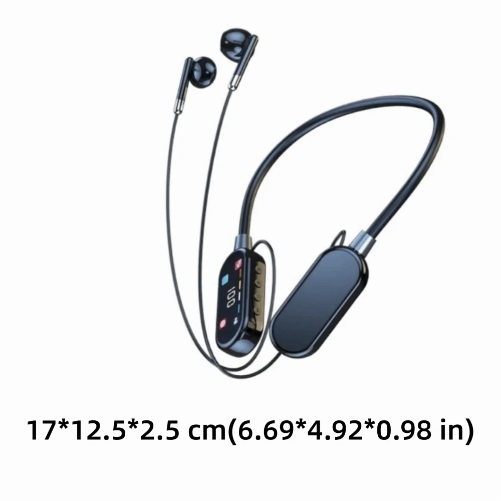 Wireless Wireless Earphones Long Battery Life HiFi Stereo Neckband Headphones HD Mic LED Display Screen Sports Headset