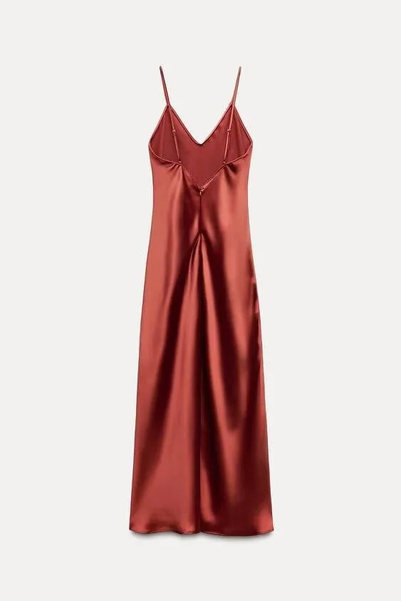 New Elegant women's fashion silk satin texture MIDI dress sexy backless party slip dress