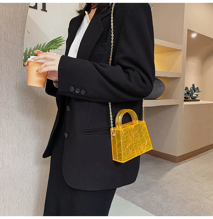 Fashion Transparent Acrylic Box Women Handbags Designer Clear Pvc Shoulder Crossbody Bags Luxury Evening Clutch Small Purse