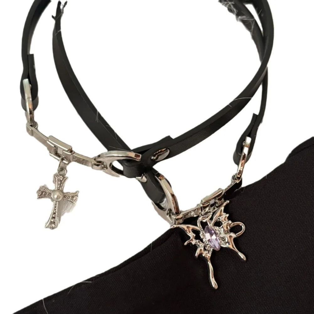 Y2K Charm Pu Leather Sexy Choker Vintage Necklaces For Women'S Spice Girls Goth Jewelry Accessories