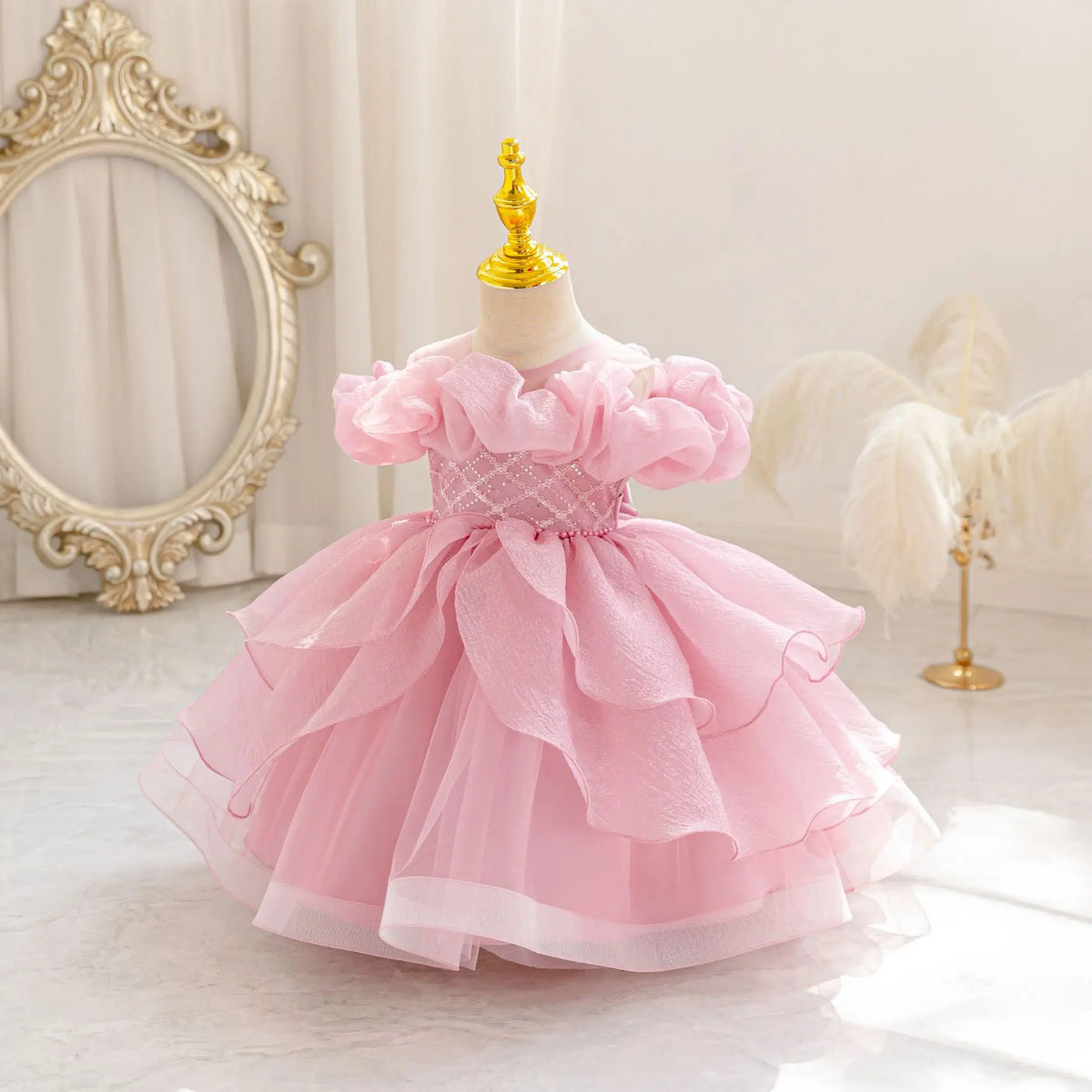 HETISO New Kids Girl Princess Dress Baby First Communion Ceremony Wedding Party Ball Gown Sequined Layered Tutu Clothes