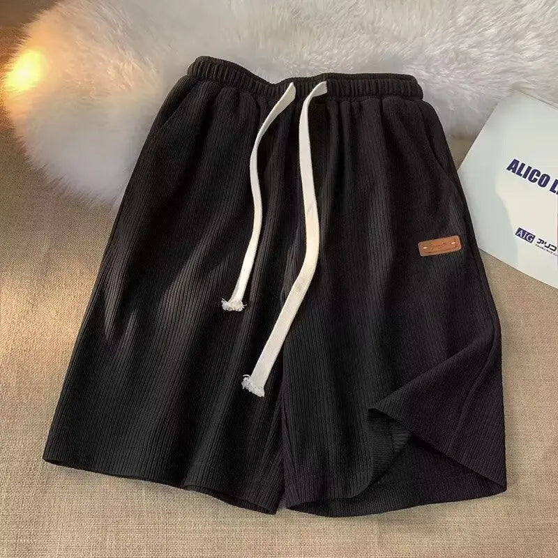 Quick Dry Men's Shorts Summer Label Design Loose Fit Sporty Five-Quarter Pants Unbranded Polyester Fiber Straight Leg Style