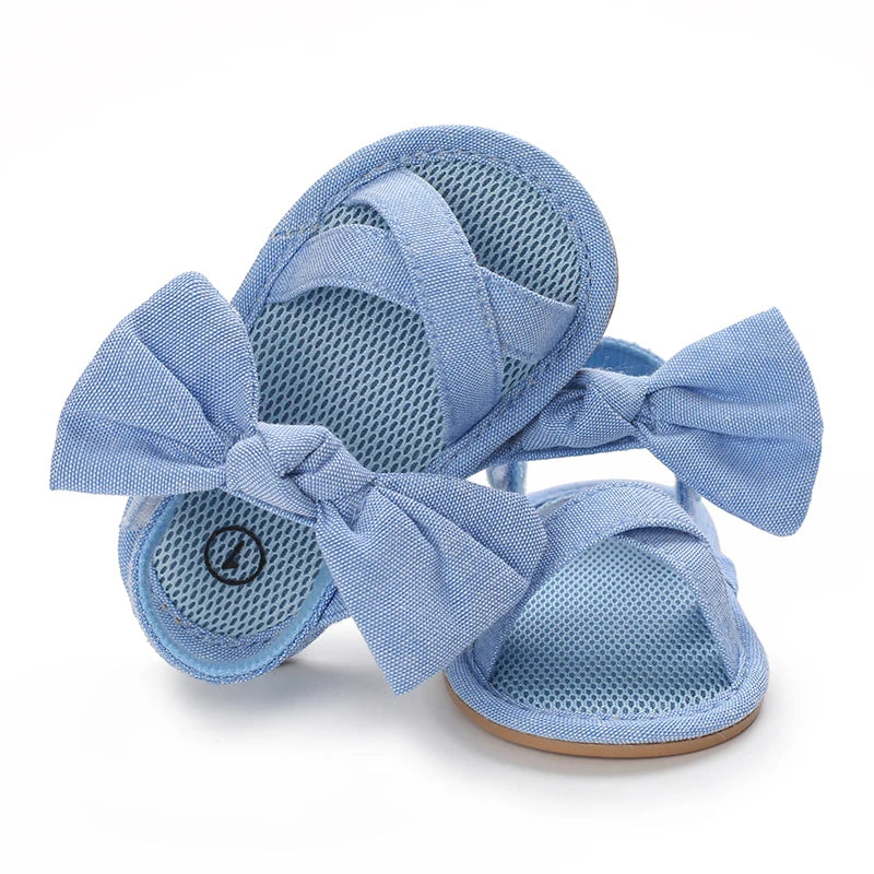 Blue 0-18M baby sandals for girls PU butterfly dew toe solid summer outdoor soft sole non slip rubber baby shoes for learning to