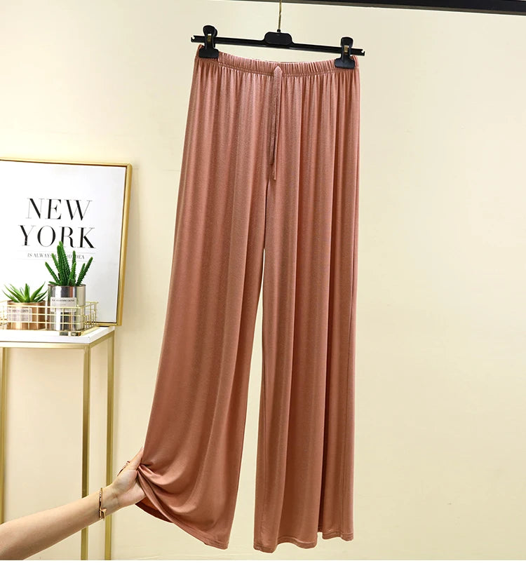 Women's Modal Wide-Leg High-Waisted Lounge Pants - Casual Summer