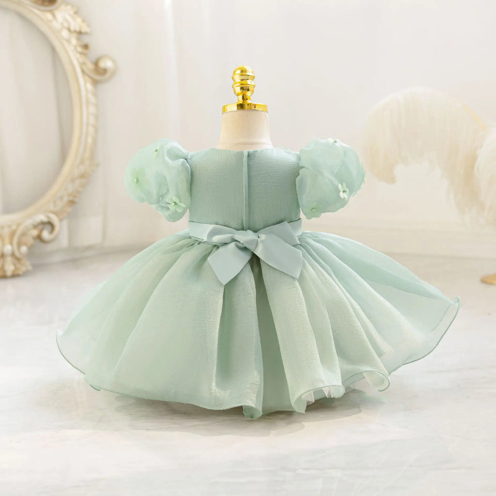 Summer Pearls Bow Baby Girl Dress Pink First Birthday Princess Wedding Kids Party Dresses Tutu Girl Bridesmaids Evening Gown