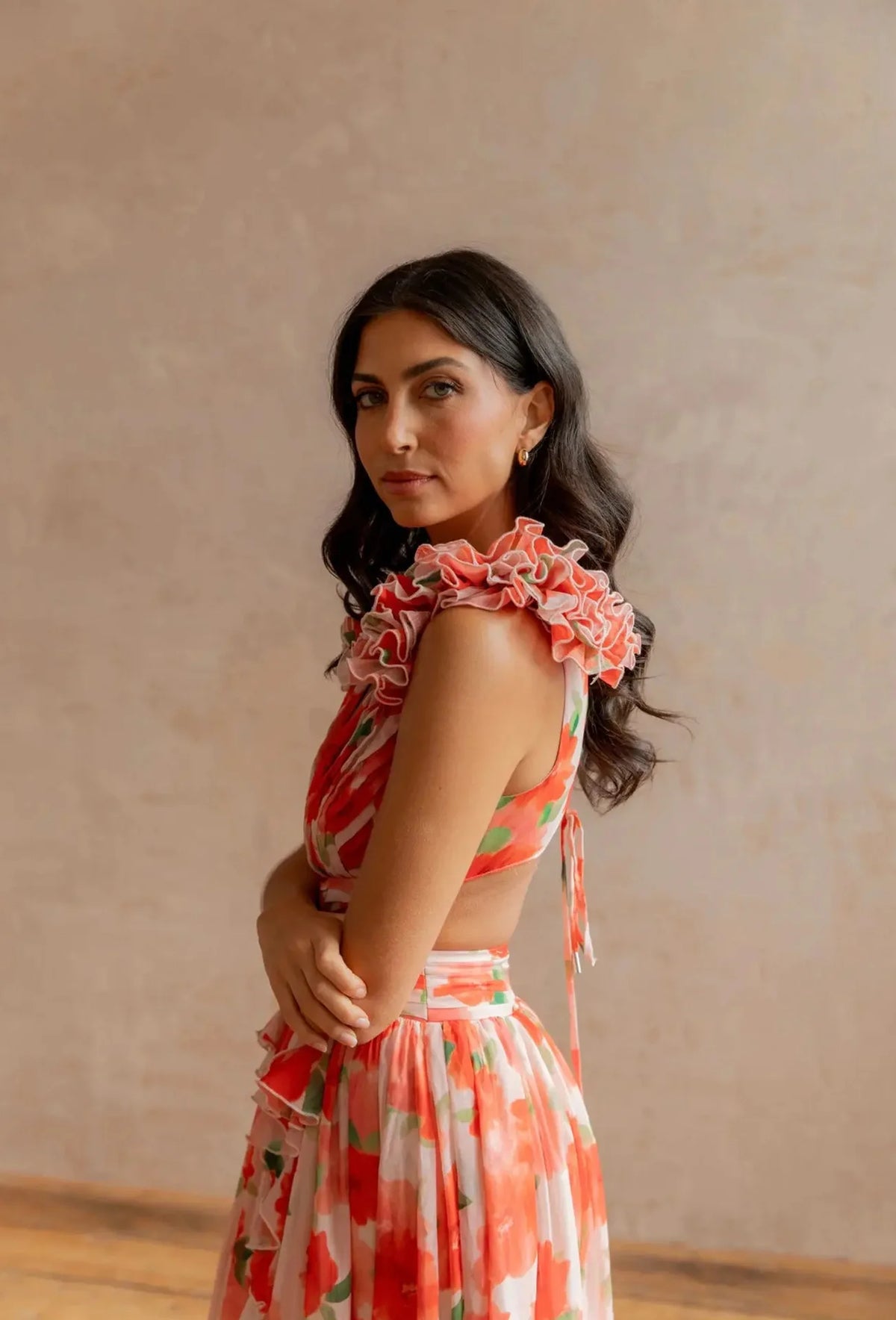 Floral Dress Women Spring Summer Deep V Neck Ruffle Hem Hollow Out Backless Maxi Dresses Bohemian Beach Sundress Outfit
