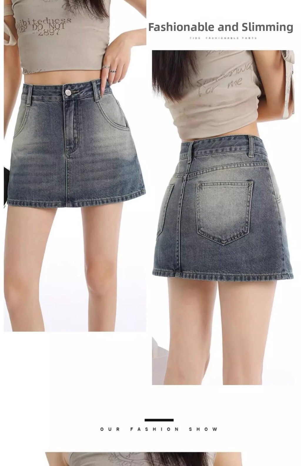 Retro American Washed Slim Fit Denim  Skirt Women Summer Hot Girl High Waist Bodycon Anti Exposure a Line Half Body Skirt