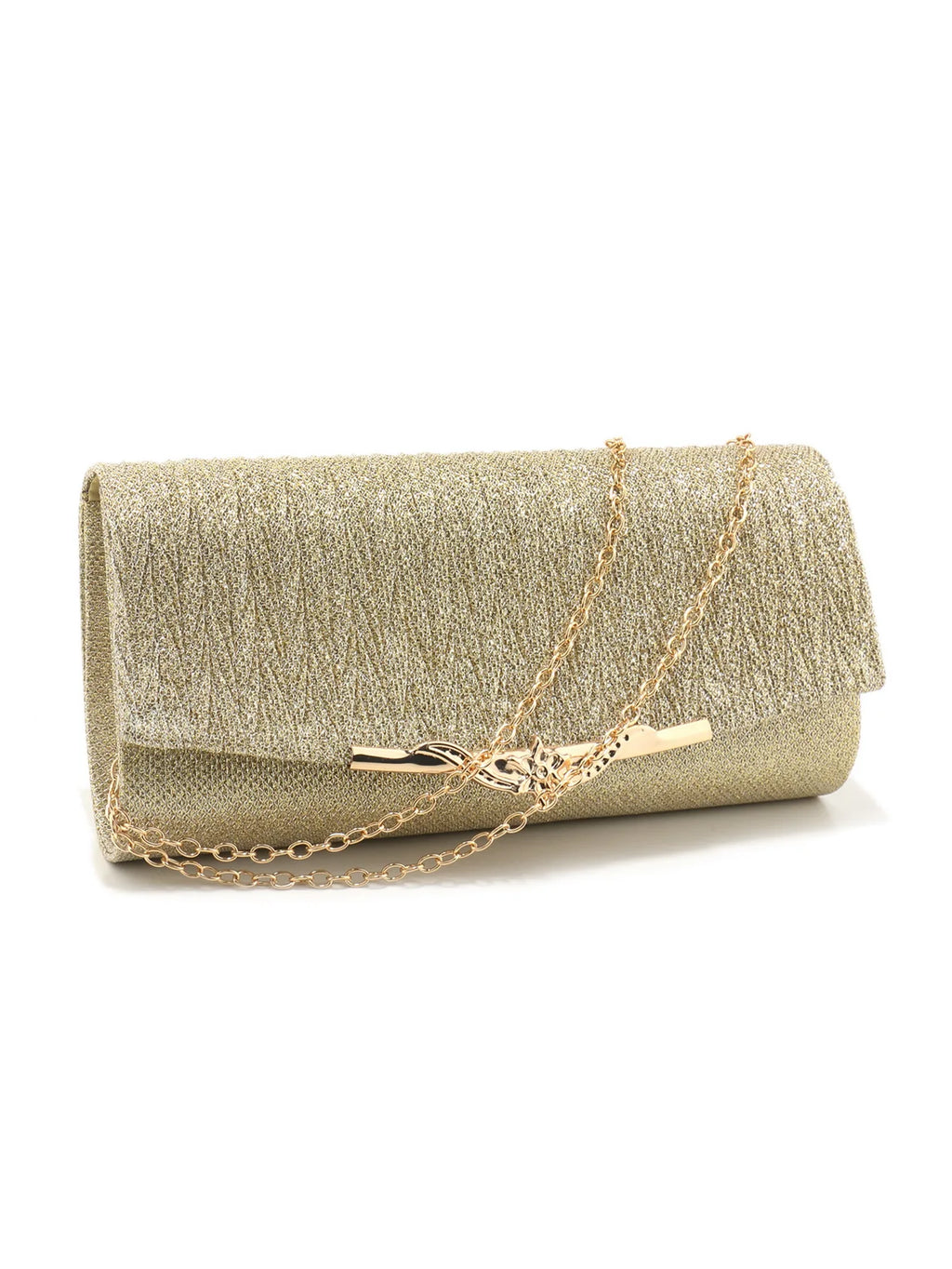 Golden Metal Shoulder Envelope Design Women Evening Bags Ruched Fashion Glitter Clutch Handbags